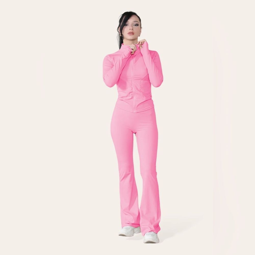 Pink athletic wear set Fitted Active Yoga Lightweight Top Zip Up Workout Jacket